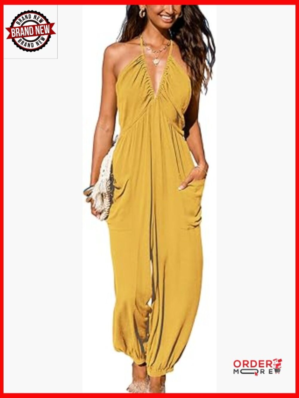Halter Maxi Jumpsuit with Pockets Jogger Romper
